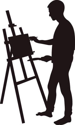 People Painting Silhouette Isolated on White Background