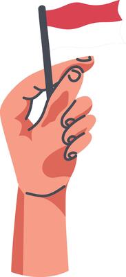 Hands Holding Indonesian Flag Illustration on White Background.