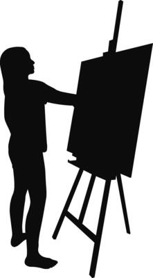 Artist Painting Silhouette in Simple Design. Isolated on White Background