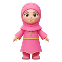 Cute 3D Cartoon Muslim Girl with Pink Hijab and Dress png