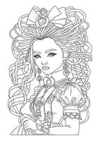Portrait of a beautiful girl with dreadlocks. Coloring page. Illustration for coloring. vector