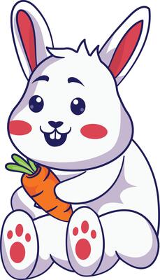 Illustration of Cute Rabbit Holding Carrot on White Background.