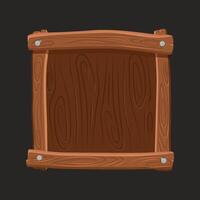 Cartoon wooden game frame or border. Plank and panel for 2D game interface design and UI element vector