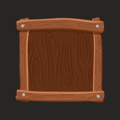 Cartoon wooden game frame or border. Plank and panel for 2D game interface design and UI element