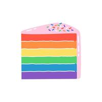 Slice of rainbow cake with sprinkles on top. Hand drawn illustration. vector