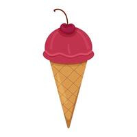 Colorful ice cream cone with cherry on top against plain background vector