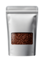 Silver Packaging with Window Showing Fresh Coffee Beans Inside png