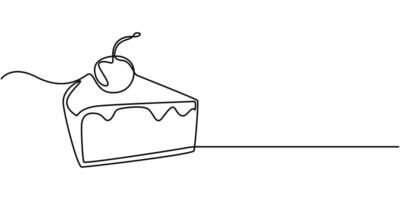 Slice of Cake Continuous Line Icon, Single Line Cake Slice Drawing Sweet Dessert Art Illustration vector