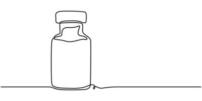 Continuous one line drawing of Syringe and vial vector