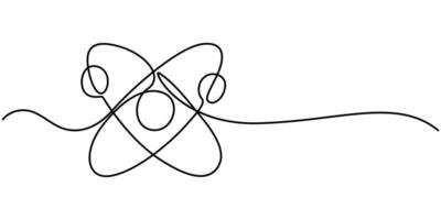 Atom molecule one continuous one line drawing design vector