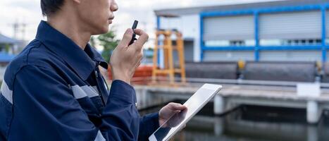 maintenance and inspector. Maintenance engineers are using walky talky to inform the results of inspection of buildings and structures. Irrigation engineers are exploring photo
