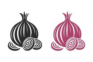 Minimalist onion with onion slices silhouette on white background. Onion with onion slices icon vector