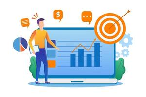 Marketing Analysis Illustration with Target and Performance Graphs vector
