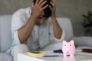 Debt shopping, large bills or invoices no money to pay to expenses and credit card debt. shortage, Financial problem, bankruptcy, mortgage, loan, bankrupt, poor, empty wallet photo