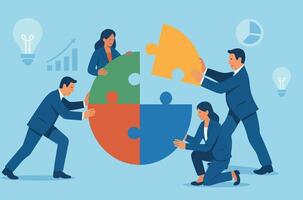 Teamwork Puzzle Collaboration, Business Solution Puzzle, Team Building Strategy, Collaboration Problem Solving, Partnership Jigsaw Concept vector