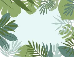 Illustration of a background with exotic leaves. Frame of leaves. Exotic background design. vector