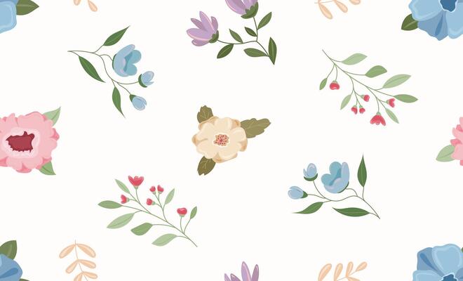 Seamless floral pattern with pastel flowers and leaves