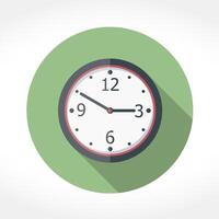 Clock icon in circle, flat design with long shadow vector