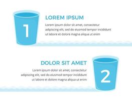 Two glasses with water with numbers and place for your text, water infographics vector