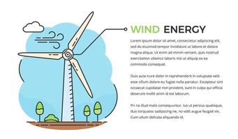 Wind energy concept - wind turbine with place for your text, line style, infographic template vector