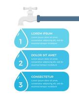 Infographic template with faucet and 3 water drops with numbers and text vector