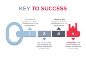 Infographic template with key divided on 4 segments, key to success concept vector