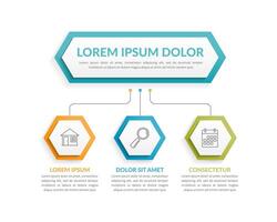 Flow chart diagram with 3 hexagons vector