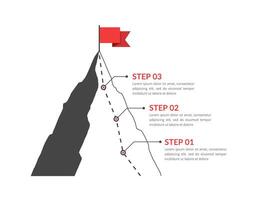 Mountain with red flag with three steps vector