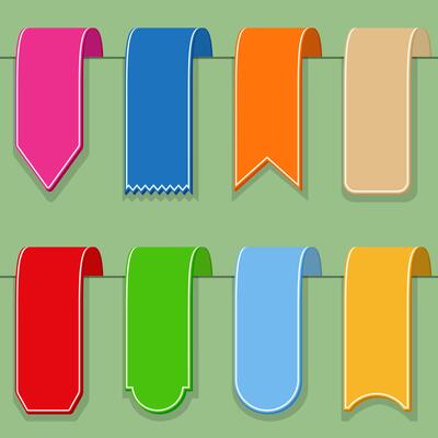 Colored ribbons or bookmarks, flat design