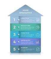 Business infographic template with house divided on five elements with place for text and icons vector