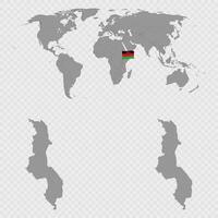 Malawi Map Set with World Location. vector