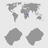 Lesotho Map Set with World Location. vector