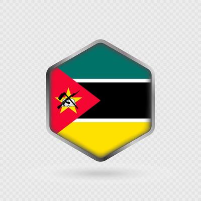 Mozambique Flag Icon in Hexagon Shape.