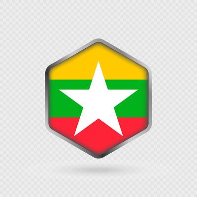 Myanmar Flag Icon in Hexagon Shape.