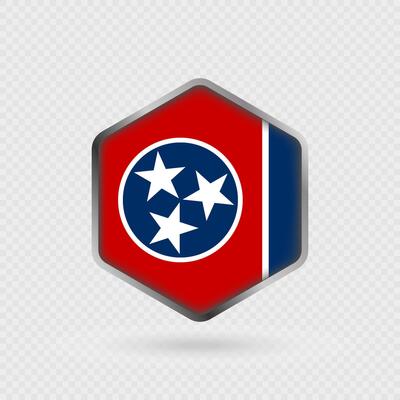 Tennessee State Flag Icon in Hexagon Shape.
