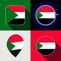 Set of modern icons with the national flag of Sudan. vector