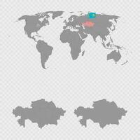 Kazakhstan Map Set with World Location. vector