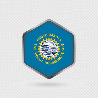 South Dakota State Flag Icon in Hexagon Shape.
