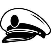 Sketchy engraving emblem of cap headdress of a ship captain naval officer in monochrome. Engraving minimalistic image in black ink drawing on white background vector
