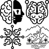Minimalist Black and White Line Art of a Human Brain Circuit Lines Technology, Artificial Intelligence, Innovation Symbol, Geometric, and Human Figure in Nature Design Illustration vector