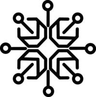 Geometric Tech-Inspired Snowflake Design with Circuit Elements Digital Network, Innovation, and Technology Concept in Black Line Art vector