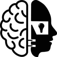 Minimalist Black and White Line Art of a Human Brain with Lamp Circuit Lines Technology, Artificial Intelligence, and Innovation Symbol vector