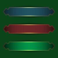 Three color options for Islamic text box with gold lines vector