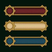 Three color options for Islamic text boxes with woven art vector