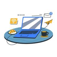 Remote Work Setup With Laptop Coffee And Notifications vector