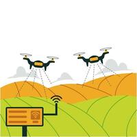 Agricultural Drones Monitoring Crop Fields Using Wireless Technology vector