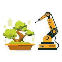 Robotic Arm Caring For Bonsai Tree Growth Concept vector