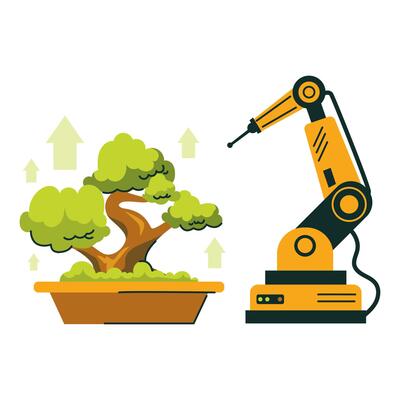 Robotic Arm Caring For Bonsai Tree Growth Concept