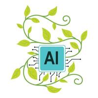 Artificial Intelligence Symbol Connected With Green Leaves Vines vector
