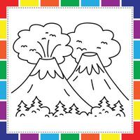 A coloring page with a mountain and trees vector